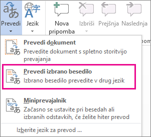 Prevajanje izbranega besedila