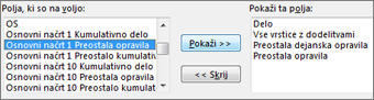 Pogovorno okno »Slogi podrobnosti«, območje »Polja, ki so na voljo«