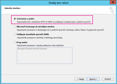 Izberite internetna e-pošta