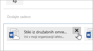 Posnetek zaslona gumba »Izbriši prilogo«.