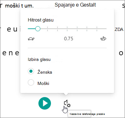 Potopni bralnik nastavitev glasu