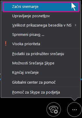 Med srečanjem v Skypu za podjetja kliknite »Začni snemati«