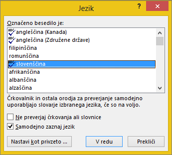 Pogovorno okno »Jezik«