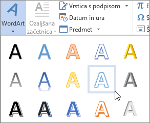 Izberite možnost za WordArt