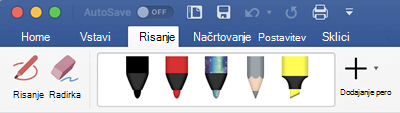 Peresa in označevalniki na zavihku »Risanje« v storitvi Office 365 za Mac