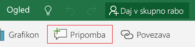 Dodajanje pripombe v programu Excel Mobile za Windows 10