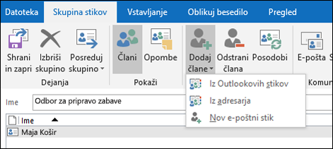 Izberite Dodaj člane, da jih dodate v skupino stikov.