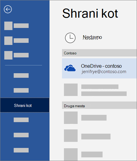 Shranjevanje datoteke iz Worda v OneDrive za podjetja