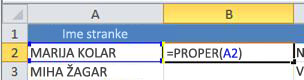 PROPER function in cell B2