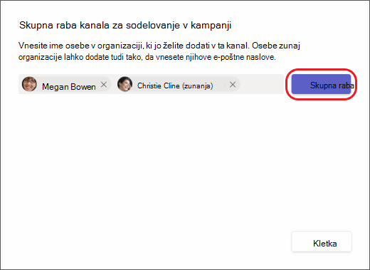 Teams – skupna raba kanala z določenimi osebami