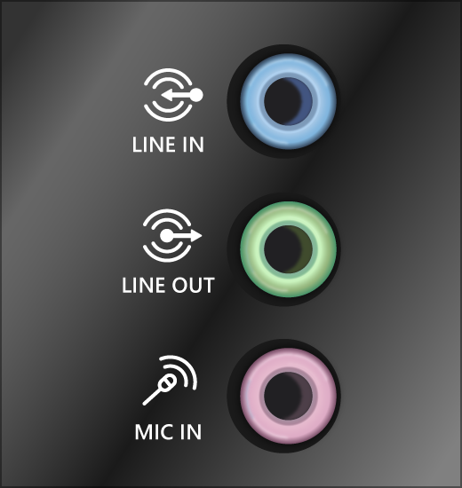 Green output and pink input sound system jacks