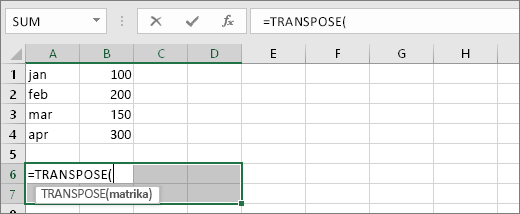 =TRANSPOSE(