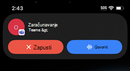 Walkie Talkie v ozadju v sistemu iOS, ki prikazuje ime kanala in gumbe