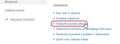 Povezava »Nastavitve poteka dela« v razdelku »Nastavitve«