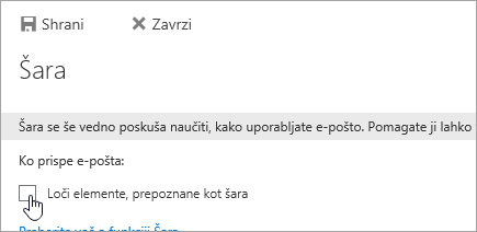 Če želite izklopiti funkcijo Šara, prekličite izbor možnosti na tej strani in nato izberite »Shrani«.