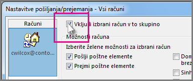 Odstranjevanje računa iz skupine za pošiljanje/prejemanje«