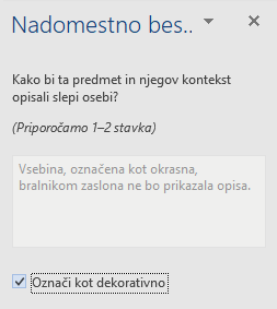 Podokno nadomestnega besedila v programu Word Win32 za okrasne elemente