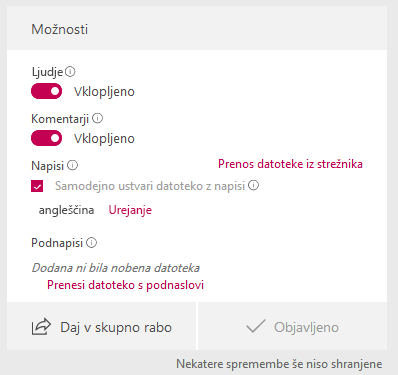 V oknu z možnostmi izberite samodejno ustvarjanje napis datoteke