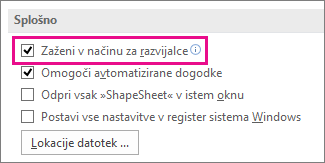 Potrditveno polje »Zaženi v načinu za razvijalce«