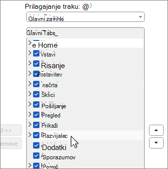 Pogovorno okno »Prilagajanje traku« z izbranim razvijalcem