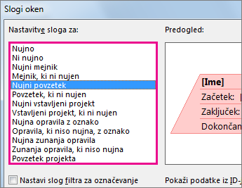 Spreminjanje videza in vsebine v poljih opravila.