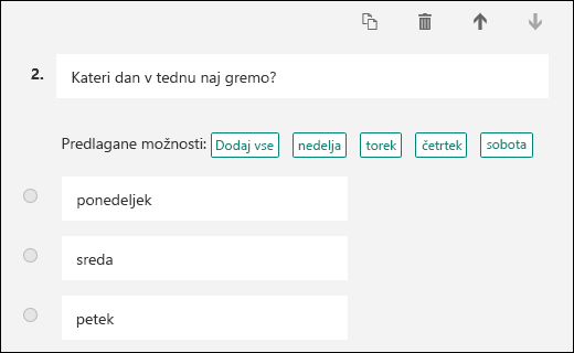 Izbor predlaganih možnosti odgovorov za vprašanje