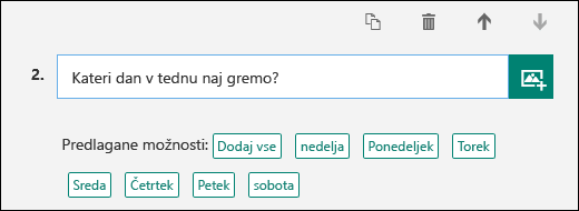 Predlagane možnosti odgovorov za vprašanje.