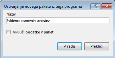 Pogovorno okno »Ustvarjanje novega paketa iz tega programa«