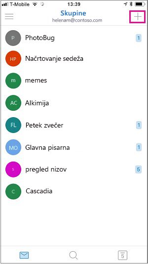 Tapnite znak plus v zgornjem desnem kotu zaslona, da ustvarite skupino