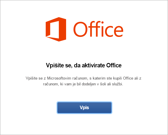 Vpišite se, da aktivirate Office za Mac