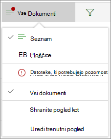 Datoteke, pri katerimi je potrebno pozornost v meniju »Možnosti pogleda«