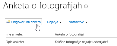 Stran ankete z označeno možnostjo »Odgovori na anketo«