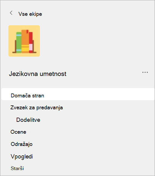 Domača stran, izbrana v ekipi za predavanje.