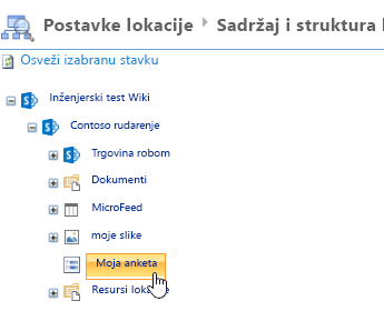 U prozoru menadžera lokacije, kliknite na dugme ankete na traci za brzo pokretanje