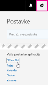 Izaberite podešavanja Office 365