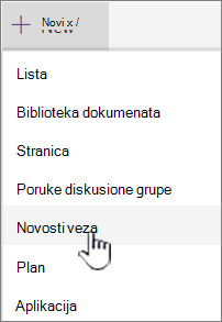 Izaberite vezu Vesti iz menija + Novo