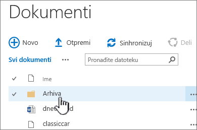 SharePoint 2016 biblioteka dokumenata sa istaknutom fasciklom