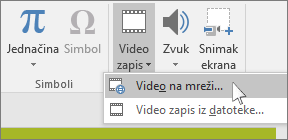 Dugme na traci za umetanje video zapisa na mreži u programu PowerPoint