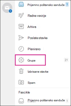 Fascikle „Grupe“ u oknu za navigaciju