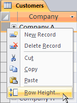 Clicking Row Height on the shortcut menu