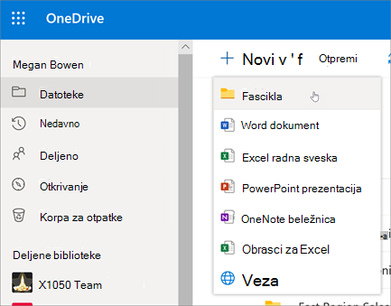 OneDrive – pravljenje fascikle