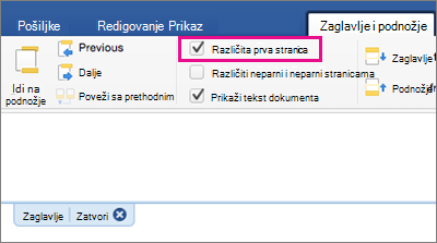 The Different First Page setting is highlighted on the Header&Footer tab.