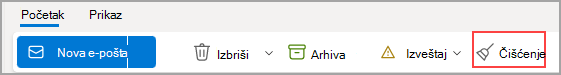 Slika dugmeta "Počisti" istaknute na traci.