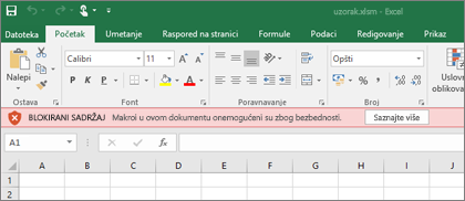 Ako pokušate da otvorite datoteku sa sumnjive lokacije, Office će blokirati sve makroe.