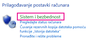 Veza sistema i bezbednosti operativnog sistema Windows 8 na kontrolnoj tabli