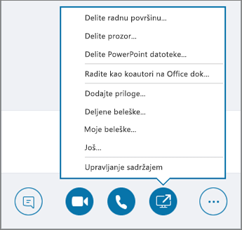Snimak ekrana otvorenog menija „Deljenje sadržaja“.