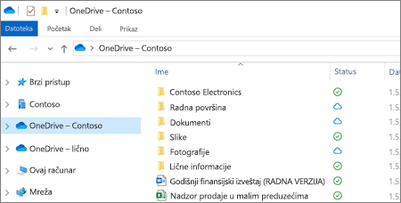 Snimak ekrana OneDrive for Business datoteka u istraživaču datoteka