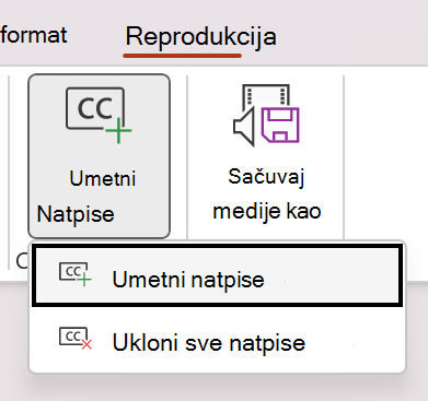 Umetanje titlova u video zapis u programu PowerPoint.