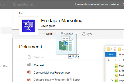 Prevlačenje datoteke u biblioteku sa SharePoint dokumentima