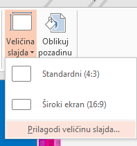 U meniju „Veličina slajda“ izaberite stavku „Prilagođena veličina slajda“.